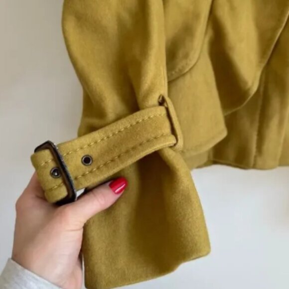 BCBGMAXAZRIA Wool-Cashmere Ruffle Zip Up Pea Coat Green Ochre S - Picture 13 of 13